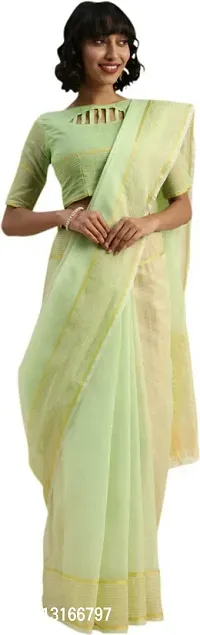 Stylish Cotton Silk Parrot Green  Saree without Blouse piece-thumb0