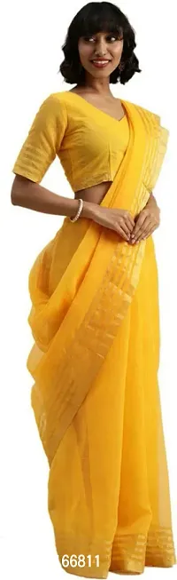 Stylish Cotton Silk Yellow  Saree without Blouse piece-thumb0