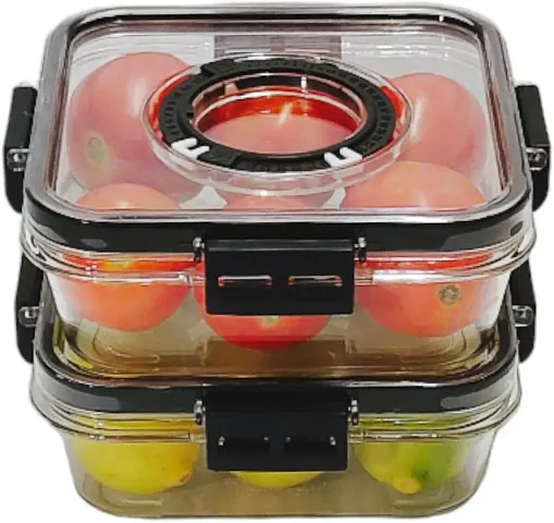 Solomon? Time keeping container on Top Lid Breathable Valve Sealed container, Airtight Food Container, Plastic Grocery Container -2100 ML (Pack of 6, Black)