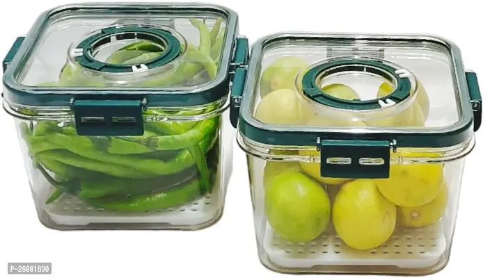 Durable Top Lid Breathable Valve Sealed Airtight Food Container Pack Of 2 Green