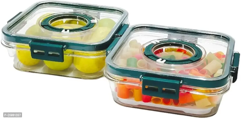 Durable Top Lid Breathable Valve Sealed Airtight Food Container Pack Of 2 Green-thumb3