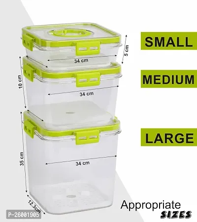 Durable Top Lid Breathable Valve Sealed Airtight Food Container Pack Of 3 Green-thumb2