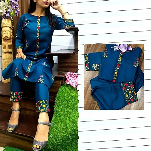 Top Rated Cotton Embroidered Straight Kurta With Pant