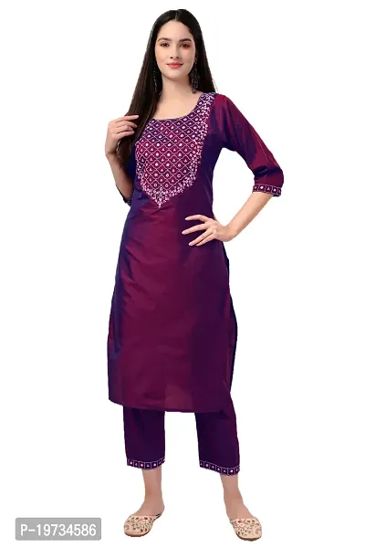 Art Silk Embroidered Kurti Pant Set For Women