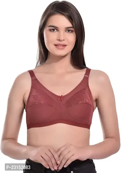 Maroon Cotton Blend Seamless Full Coverage Non Padded Women T-Shirt Bra