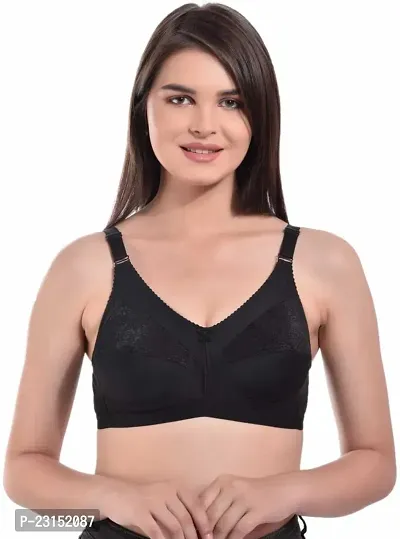 Black Cotton Blend Seamless Full Coverage Non Padded Women T-Shirt Bra