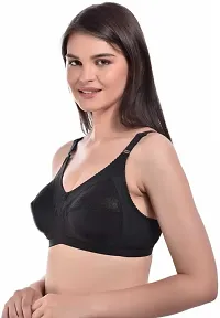 Black Cotton Blend Seamless Full Coverage Non Padded Women T-Shirt Bra-thumb2