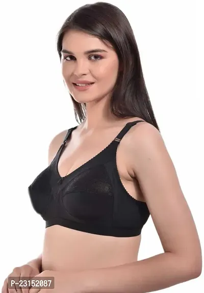 Black Cotton Blend Seamless Full Coverage Non Padded Women T-Shirt Bra-thumb3