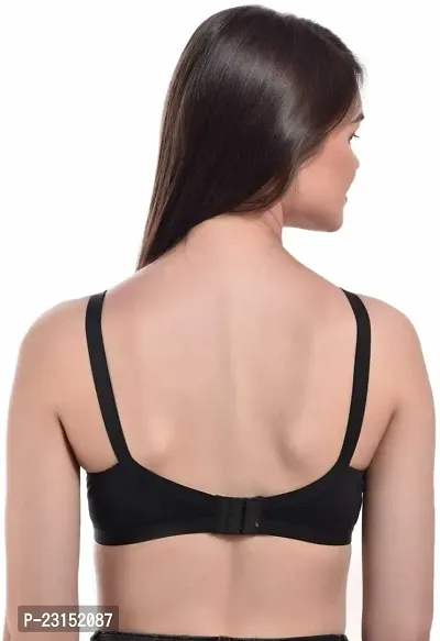 Black Cotton Blend Seamless Full Coverage Non Padded Women T-Shirt Bra-thumb2