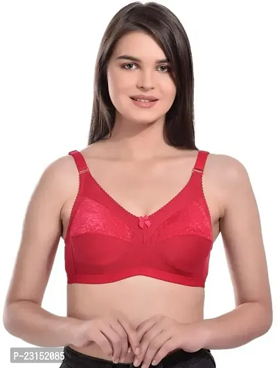 Red Cotton Blend Seamless Full Coverage Non Padded Women T-Shirt Bra