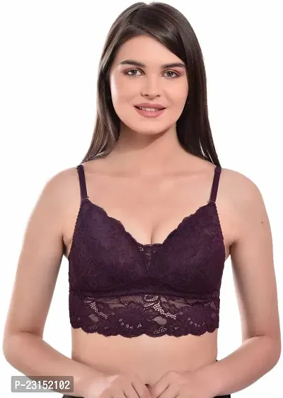 Purple Lace Seamless Full Coverage Padded Women Bra-thumb0