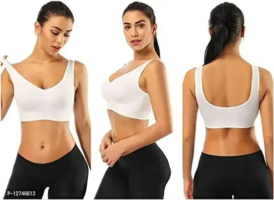 Krisha Creation Women's 95% Cotton and 5% Spendex, Non-Padded, Non-Wired Air Sports Bra (Color:- White) (Pack of 3) (Size:- 32)-thumb0