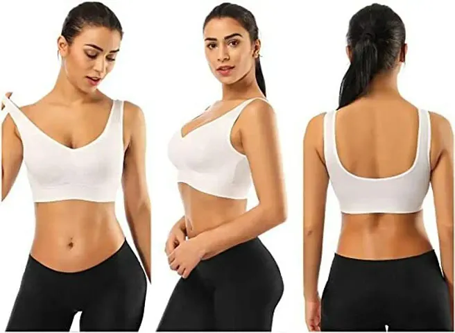 SH ENTERPRISE URV Online MART Women's 95% and 5% Spendex, Non-Padded, Non-Wired Air Sports Bra (Color:- White) (Pack of 3) (Size:- Free)