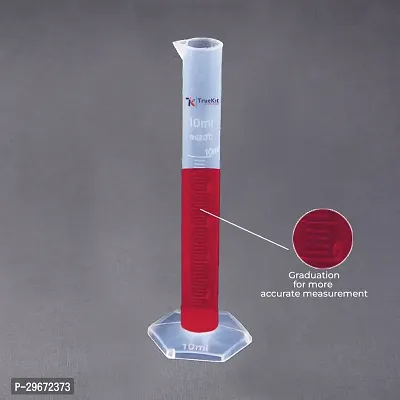 The TRUEKIT Transparent Plastic Measuring Cylinders is a pack of four cylinders each with a capacity of 10ml Designed with clear graduation marks for precise measurement these cylinders are suitable for measuring both solids and liquids Made from durable transparent plastic they are ideal for use in laboratory and kitchen settings offering both accuracy and reliability-thumb3