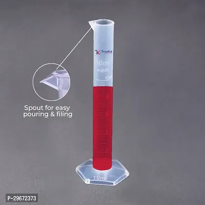 The TRUEKIT Transparent Plastic Measuring Cylinders is a pack of four cylinders each with a capacity of 10ml Designed with clear graduation marks for precise measurement these cylinders are suitable for measuring both solids and liquids Made from durable transparent plastic they are ideal for use in laboratory and kitchen settings offering both accuracy and reliability-thumb4