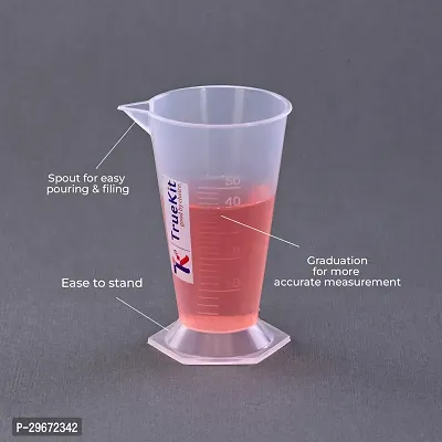 TRUEKIT Transparent Plastic Measuring Beaker Cup Conical Measure with Graduation Marks 50ml Pack of 4-thumb4