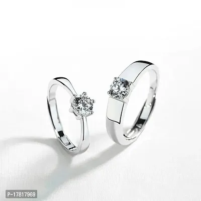 American Diamond Silver Plated Couple Ring Beautiful And Stylish Stone Ring For Couple - CEYLONMINE-thumb4