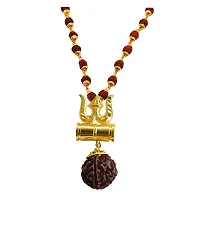 5 Mukhi Rudraksha Mala With Shiv Trishul  Damru Mahadev Damroo Chain Beads Gold-plated-thumb1