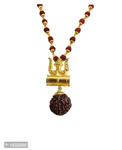 5 Mukhi Rudraksha Mala With Shiv Trishul  Damru Mahadev Damroo Chain Beads Gold-plated-thumb2