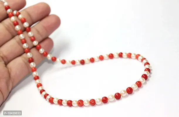 Natural Pearl and Coral (moonga) Beads mala For Unisex-thumb0