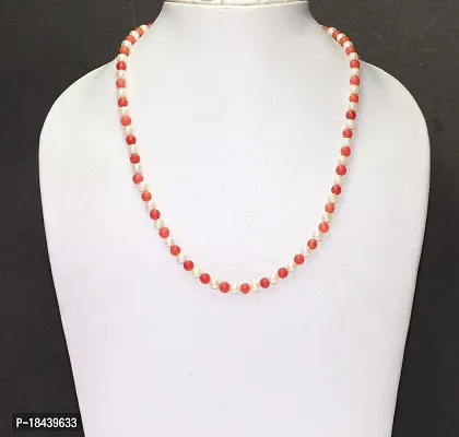 Natural Pearl and Coral (moonga) Beads mala For Unisex-thumb3