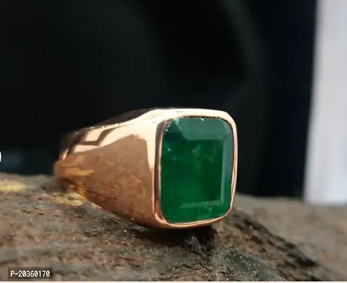 Green Emerald Mens and Women  Sterling - Art Deco Vintage Ring- Anniversary Gold Emerald Ring-thumb0