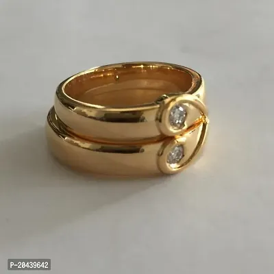 Twinkling Bond: Matching American Diamond Couple Ring with  golden plated ring