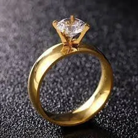 Forever Gleam: American Diamond Single Ring  American Diamond Zircon Stone Gold Plated Metal Adjustable Ring for  Women