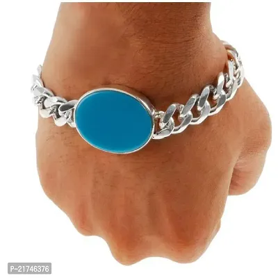 Stone Turquoise Silver Bracelet natural stone for men  boy.-thumb0