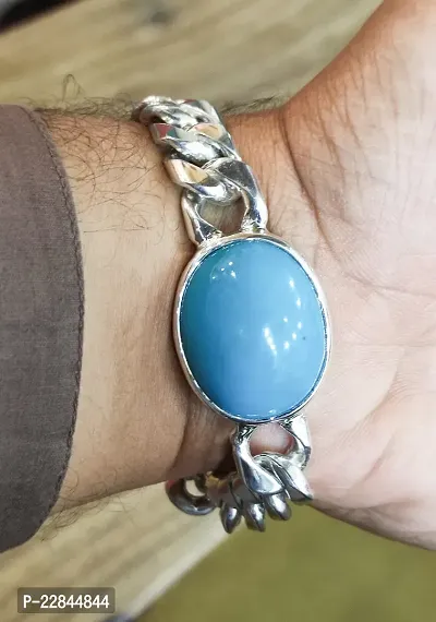 Turquoise Silver Bracelet firoza stone for men  women-thumb0