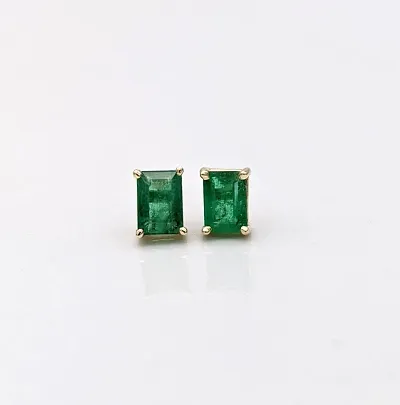 CEYLONMINE- Precious Stone Emerald/Panna Plated Beautiful Stud Earrings For women Girls