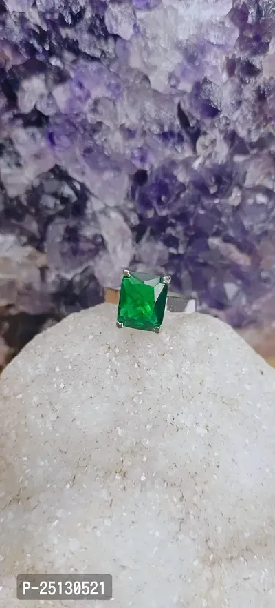 Emerald Ring With Natural  Ratti Stone Stone Emerald Silver Plated Ring