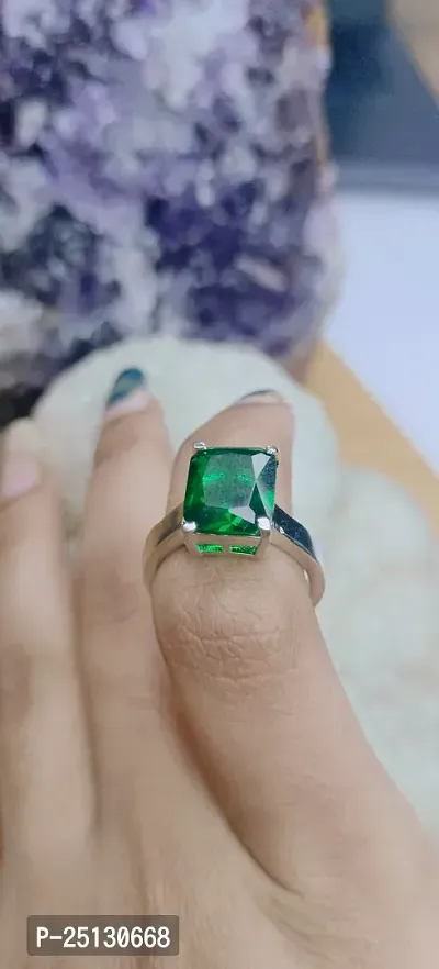 Emerald Ring With Natural  Ratti Stone Stone Emerald Silver Plated Ring-thumb2