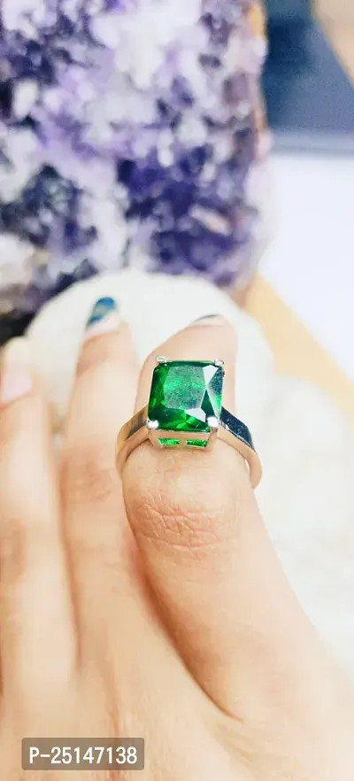 Emerald Ring With Natural Stone Stone Emerald Silver Plated Ring Special price-thumb0