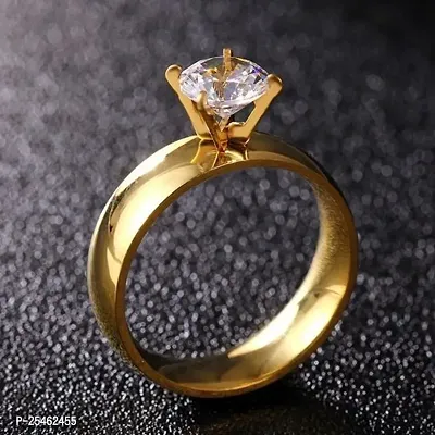 Ring with Cubic Zirconia Diamonds For Women  Girls Cubic Zirconia Yellow Gold ring.-thumb0