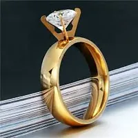 Ring with Cubic Zirconia Diamonds For Women  Girls Cubic Zirconia Yellow Gold ring.-thumb2