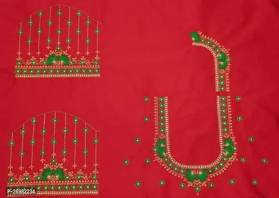 Reliable Red Cotton Silk Embroidered Unstitched Blouses For Women 1 Mtr