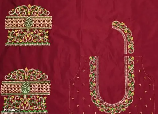 Reliable Maroon Silk Embroidered Unstitched Blouses For Women 1 Mtr