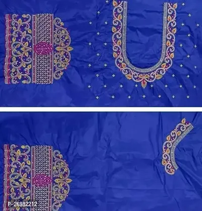 Reliable Blue Art Silk Embroidered Unstitched Blouses For Women 1 Mtr