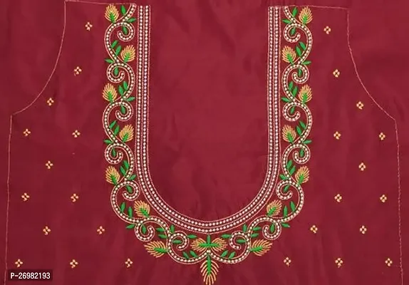 Reliable Maroon Silk Embroidered Unstitched Blouses For Women 1 Mtr-thumb0