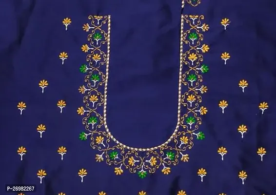 Reliable Navy Blue Silk Embroidered Unstitched Blouses For Women 1 Mtr-thumb0