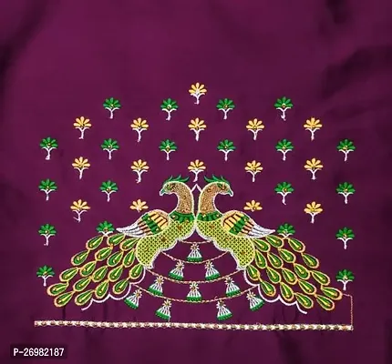 Reliable Purple Cotton Silk Embroidered Unstitched Blouses For Women 1 Mtr-thumb0