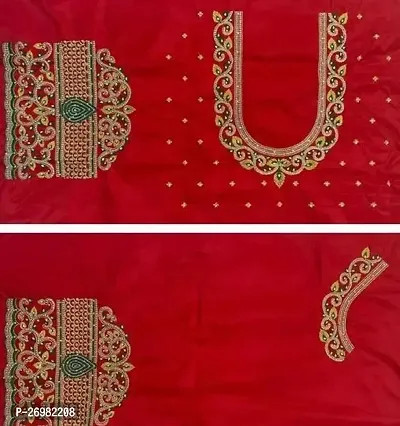 Reliable Red Art Silk Embroidered Unstitched Blouses For Women 1 Mtr-thumb0