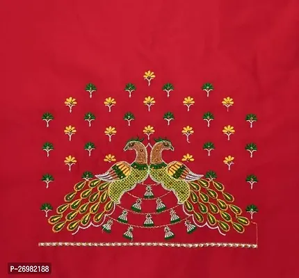 Reliable Red Cotton Silk Embroidered Unstitched Blouses For Women 1 Mtr