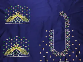 Reliable Navy Blue Silk Embroidered Unstitched Blouses For Women 1 Mtr-thumb1