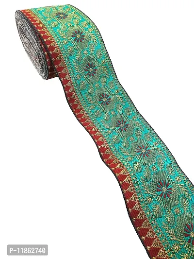 CARTZEYE Women's Saree Falls Lace Border Reel Jacquard Woven Heavy Design Work for Saree, Kurti, Dresses, Bandhani, Lehenga, Decorative Ribbon ( 7cm Width, 9 Meter) (Turquoise + Maroon)