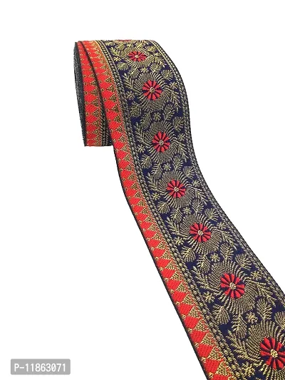 CARTZEYE Women's Saree Falls Lace Border Reel Jacquard Woven Heavy Design Work for Saree, Kurti, Dresses, Bandhani, Lehenga, Decorative Ribbon ( 7cm Width, 9 Meter) (Navy Blue + Red)