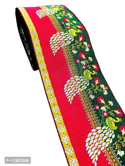 CARTZEYE Women's Saree Falls Lace Border Reel Jacquard Woven Heavy Design Work for Saree, Kurti, Dresses, Bandhani, Lehenga, Decorative Ribbon (10 cm Width, 9 Meter) (Red, Green, Yellow)