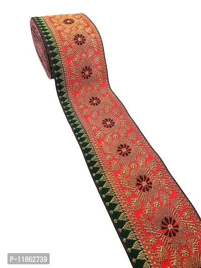 CARTZEYE Women's Saree Falls Lace Border Reel Jacquard Woven Heavy Design Work for Saree, Kurti, Dresses, Bandhani, Lehenga, Decorative Ribbon ( 7cm Width, 9 Meter) (Red + Green)