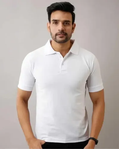 Cotton Blend Solid Polos For Men